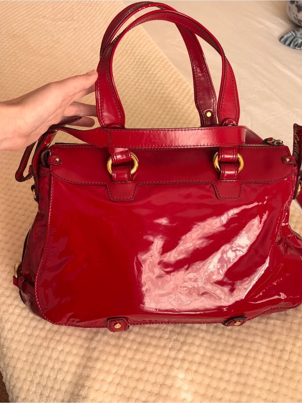 Céline Lirine Red Patent Leather Satchel Handbag